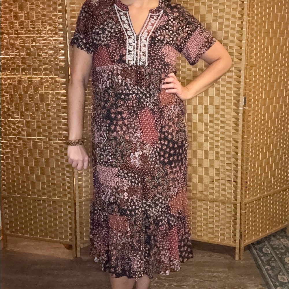Knox Rose Boho Patchwork Maxi Dress - Black, Pink, Cream Fall photos